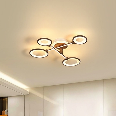 Brown Crossed Flush Light Fixture Contemporary 5/7/9 Lights Integrated Led Close to Ceiling Light in Warm/White/Neutral