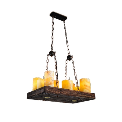 Country Style Candle Island Lamp Marble Shade 8/12/16 Lights Kitchen Hanging Pendant Light in Wood