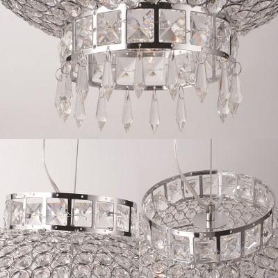 Crystal Bead Lantern Chandelier Lighting Contemporary 4 Lights Chrome Hanging Light for Foyer