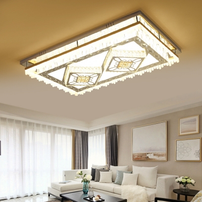 Crystal Linear Flush Lighting with Hexagon/Square Pattern Contemporary Integrated Led Flushmount Lighting in Chrome