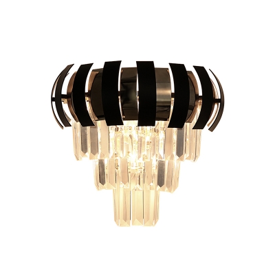 Crystal Prism Wall Sconce Modern 3 Lights Wall Light Fixture in Black for Corridor