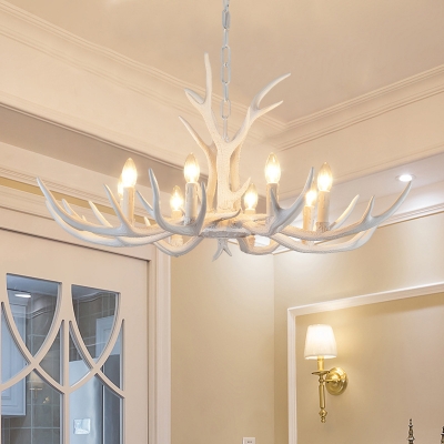 Dining Table Antlers Suspension Light Country Resin 4/6/8/10 Bulbs Chandelier Light Fixture with Chain in White