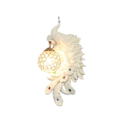 Double/Right/Left Peacock Wall Sconce Country Metal 1/2-Pack Domed Sconce Light Fixture with Crystal in White/Blue/Gold/Green