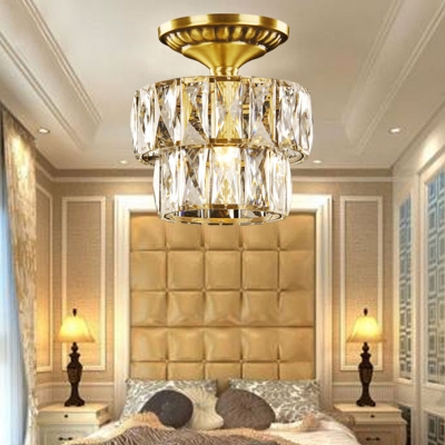 Elegant Style Gold Ceiling Mount Light Drum Shade 1 Light Clear Crystal Ceiling Lamp for Corridor