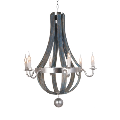 Empire Chandelier Lighting Country Style 6 Lights Blue/White Wood Hanging Ceiling Light
