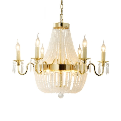 Empire Chandelier Lighting Shabby Chic Crystal Bead 6 Lights Gold Indoor Pendant Light for Living Room