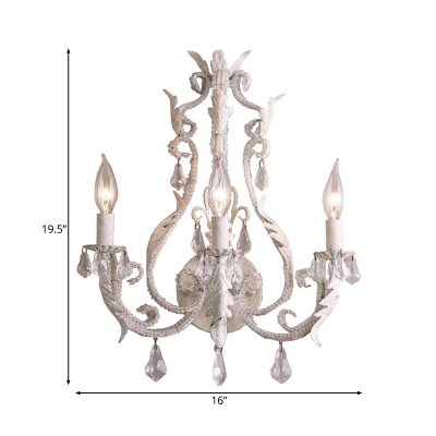 French Country Sconce Lighting with Candle Metallic Indoor Distressed Wall Light in Grey/Off-white/White