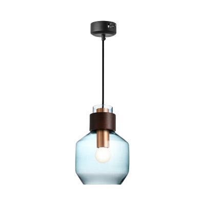 Geometric Hanging Ceiling Light with Amber/Blue/Smoke Glass Shade Simple 1 Light Brass Pendant Lamp
