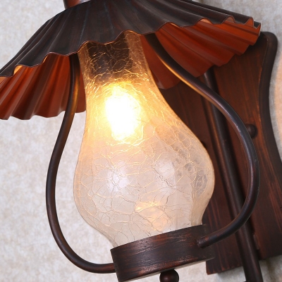 Lantern Lighting Sconce Vintage Industrial Frosted Crackle Glass 1 Light Wall Lighting in Rust