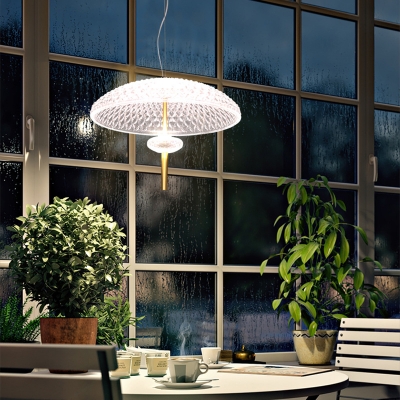 Led Dome Pendant Light with Clear Textured Glass Shade Modern Drop Light in Brass