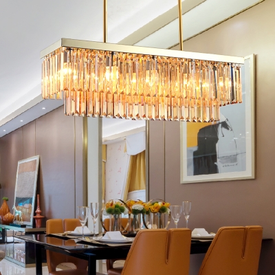Linear Chandelier Light Amber/Clear Faceted Crystal 10/12 Lights Modern Indoor Pendant Light for Dining Room, 31.5