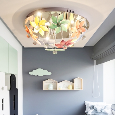 Multi-Colored Flower Semi-Flush Mount Lights Unique Crystal Flush Mount Ceiling Light for Bedroom