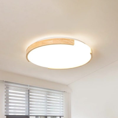 Natural/Warm/White Light Circle Flush Light Contemporary Acrylic LED Flush Mount Lighting Fixture in Wood, 18