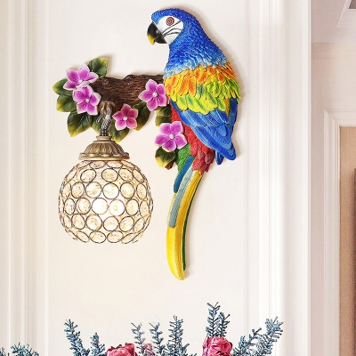Parrot Wall Sconce to Right/Left Country Style 1 Head Wall Light with Dome Crystal Lampshade in Gold Finish