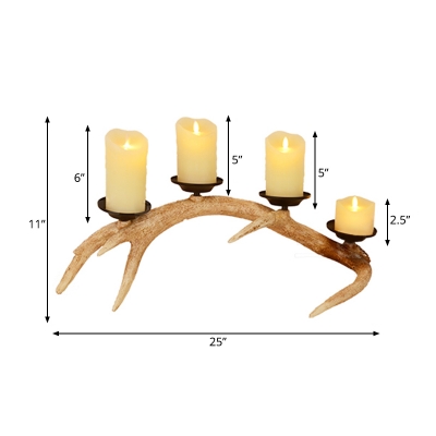 Real Wax Pillar LED Candles 4 Lights Rustic Antler Table Lighting for Bedroom, Battery Powered