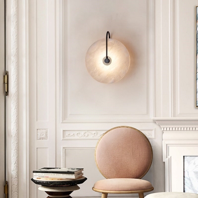 Round Disk Wall Lamp Modernism 1 Light Marble Wall Mounted Lighting for Sitting Room