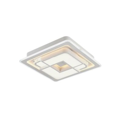 Square/Rectangle Flush Mount Light Contemporary Led White Flush Ceiling Lamp with Acrylic Diffuser and Crystal Accents