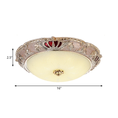 Traditional Carved Flush Ceiling Light with Frosted Glass Shade Led Apricot/Green Close to Ceiling Light, Third Gear