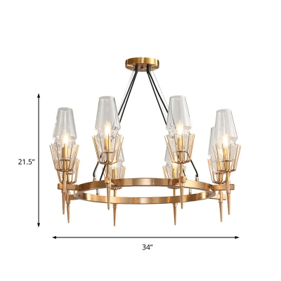 Vintage Chandelier Lighting with Clear Glass Shade 6/8 Lights Round Pendant Lamp in Brass