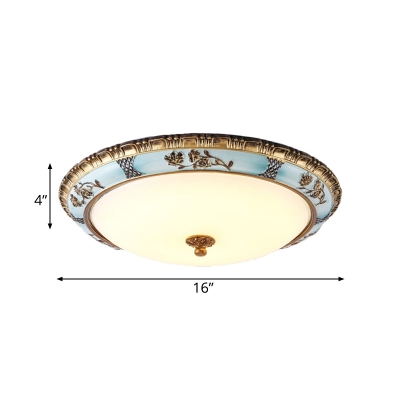 White Glass Bowl Flush Ceiling Light Traditional Retro 1 Head 13.5