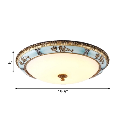 White Glass Bowl Flush Ceiling Light Traditional Retro 1 Head 13.5