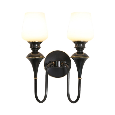 1/2-Light Cone Wall Sconce Lighting with Milk Glass Shade Vintage Wall Mounted Light in Gold/Black