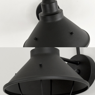 1 Light Conical Shade Wall Light Fixture Industrial Metal Gooseneck Sconce Fixture in Black