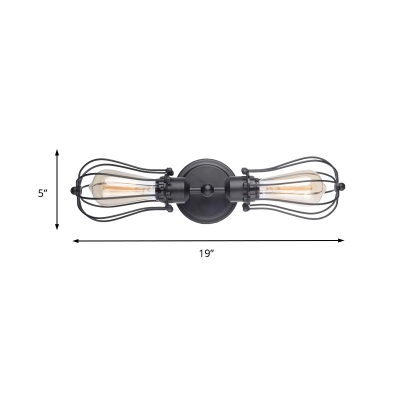 2 Packs Black Wire Frame Wall Mount Lighting Industrial Style Metallic Double Wall Sconce Lamp in Black