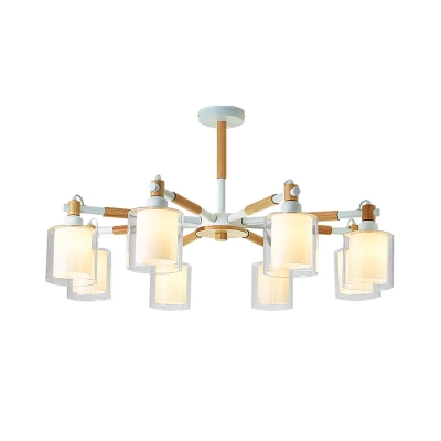 3/5/6/8-Bulb White Inner Glass Cylinder Hanging Light Contemporary Bedroom Ceiling Chandelier in Grey/White