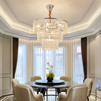 4/5/6 Lights Tiered Chandelier Light Contemporary Clear Crystal Hanging Ceiling Light in Chrome, 12
