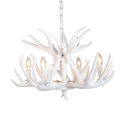 4/6/9 Bulbs Antlers Pendant Light Fixture Contemporary Resin White Chandelier with Adjustable Chain