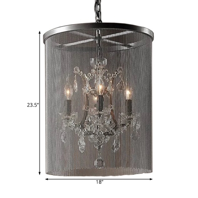 4 Lights Chain Chandelier Lighting with Crystal Country Style Metal Indoor Pendant Lighting in Black