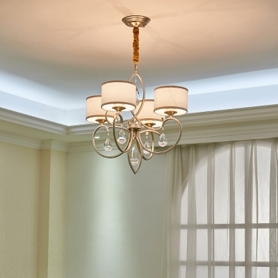 4 Lights Drum Ceiling Chandelier Traditional Fabric Hanging Lighting in Champagne Gold