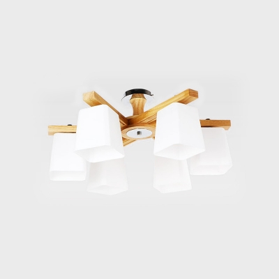 5/6/8 Heads Pyramid Semi Mount Lighting with Opal Glass Shade Minimalism Semi Flush Ceiling Light in White