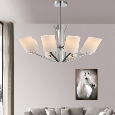 8 Lights Cylinder Pendant Lamp with Opal Glass Shade Contemporary Hanging Ceiling Light for Living Room