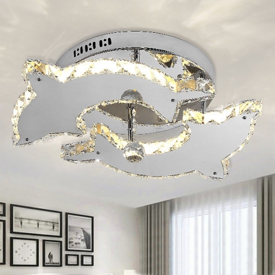 Animal Nickle Semi Flush Mount Light Dolphin 2/3 Heads Metal Ceiling Light for Child Bedroom