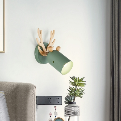 Antler Decorative Wall Mount Lamp Modernist Metal 1 Bulb Gray/White/Green Cylinder Wall Sconce Lighting for Bedroom