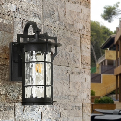 Black Square/Rectangle Shade Wall Light Sconce 1 Bulb Industrial Wall Sconce Lighting with Glass Shade for Outside
