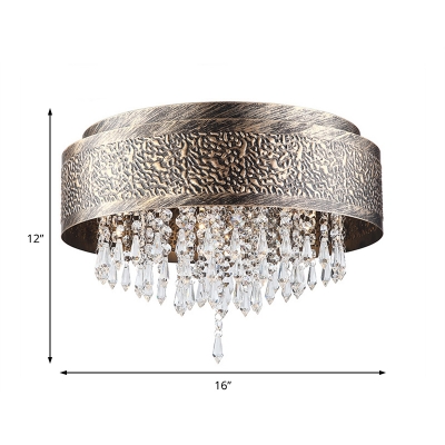 Bronze Drum Flush Lamp with Crystal Accents 5/9 Lights 16