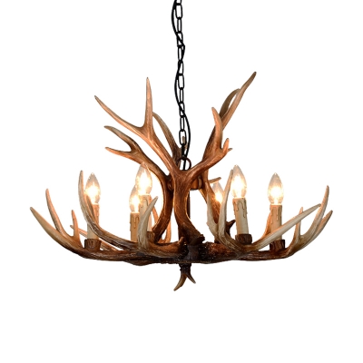Brown Antlers Chandelier Lighting Fixture Countryside Resin and Metal 4/6/8/9 Lights Suspension Light