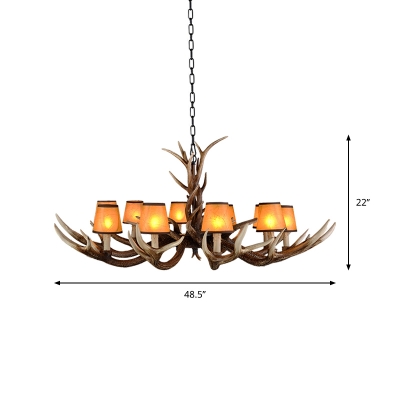 Brown Finish Cone Hanging Pendant Light with Antlers Design Lodge Fabric 6/8/10-Bulb Chandelier Light Fixture