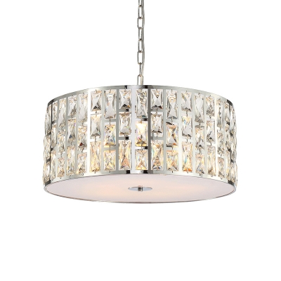 Chrome Finish Drum Chandelier Light Modern Crystal Chain Hung Pendant for Kitchen Dining