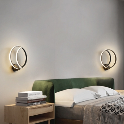 Circle Ring Sconce Lighting Simple Modern Led Bedside Wall Mounted Light in Black