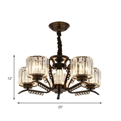 Clear Crystal Drum Chandelier Lamp 3/5/6/8 Heads Modern Suspension Light in Black