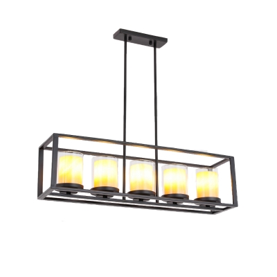 Clear Glass Cylinder Pendant Light with Inner Marble Glass Shade Vintage 3/5/6 Lights Kitchen Island Lighting in Black