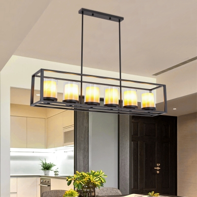 Clear Glass Cylinder Pendant Light with Inner Marble Glass Shade Vintage 3/5/6 Lights Kitchen Island Lighting in Black