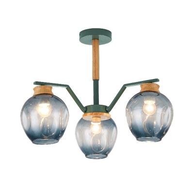 Concave Glass Pendant Chandelier with Globe Shade Modernist 3/5 Heads Hanging Ceiling Light in Grey/Green