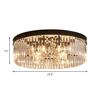Contemporary Black LED Flush Mount Light Drum Shape 4/6/8 Lights Clear Crystal Ceiling Lamp for Bedroom