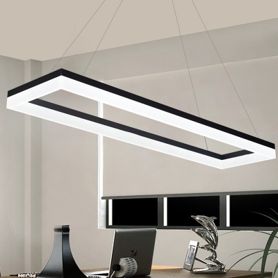 Contemporary Black Rectangle Chandelier Lighting 1 Head Led Ceiling Pendant Light with Acrylic Diffuser, White/Neutral/Warm Light