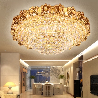 Contemporary Crystal Flush Ceiling Light Integrated Led Clear Flush Mount Light in Gold, 16